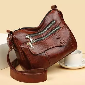 Женская сумка через плечо, мягкая кожаная сумка на плечо, большая вместительная женская сумка среднего возраста, сумка для мамы коричневый