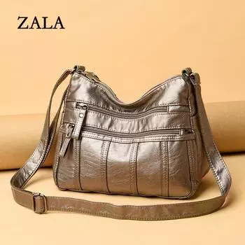 Женская сумка через плечо, мягкая сумка из искусственной кожи с несколькими карманами, легкая сумка через плечо красный