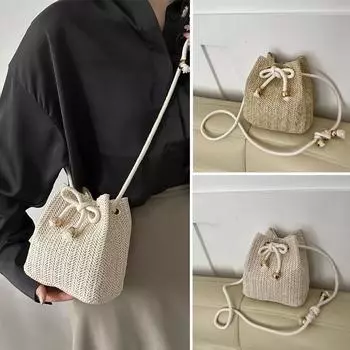 Женская сумка через плечо, мягкая тканая соломенная сумка на плечо, женская летняя пляжная сумка хаки