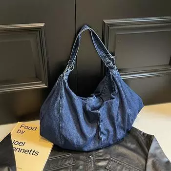 Женская сумка через плечо на молнии, однотонная, из высококачественного денима, большая вместимость, сумки через плечо, новая