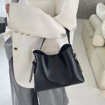 Женская сумка через плечо на одно плечо из натуральной кожи, женская сумка Niche Premium Sense, большая вместительная сумка-ведро чёрный