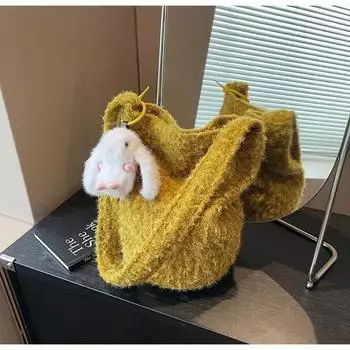 Женская сумка через плечо на осень и зиму, большая вместительная шерстяная сумка, новая повседневная универсальная дорожная сумка-ведро через плечо