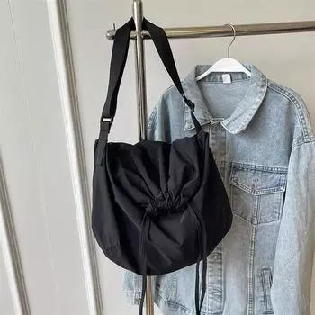 Женская сумка через плечо на шнурке, большая вместительная сумка на шнурке, однотонная легкая сумка для покупок, уличная сумка для девочек фиолетовый