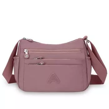 Женская сумка через плечо, нейлоновая сумка, многослойный карман, большая вместимость, сумка через плечо темно-розовый