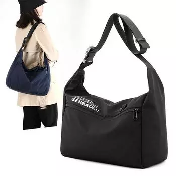Женская сумка через плечо, однотонная мужская сумка через плечо, нейлоновая сумка большой емкости чёрный