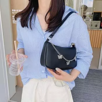 Женская сумка через плечо, однотонная сумка через плечо с цепочкой-бабочкой, универсальная сумка-кошелек, модная кожаная сумка-хобо хаки