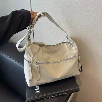 Женская сумка через плечо, однотонная сумка на плечо, спортивная сумка для занятий, сумка с несколькими карманами бежевый