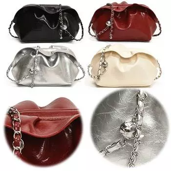 Женская сумка через плечо, плиссированная сумка через плечо из искусственной кожи с цепочкой, кошелек с зажимом для подмышек, кошелек-клатч для путешествий и поездок на работу чёрный