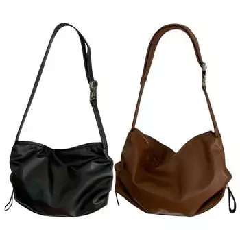 Женская сумка через плечо, плиссированная сумка через плечо из искусственной кожи, клатч на шнурке, сумка-хобо с регулируемым ремешком для путешествий и поездок на работу коричневый