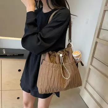 Женская сумка через плечо, плиссированная сумка для поездок на работу, однотонная сумка через плечо чёрный