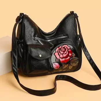 Женская сумка через плечо Rose, сумка для мам среднего возраста, большая вместимость, мягкая кожаная сумка чёрный