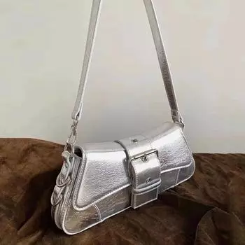 Женская сумка через плечо, роскошные дизайнерские сумки, модные сумки из искусственной кожи с ручкой через плечо для женщин, сумка через подмышку с верхней ручкой 29x5x13cm серебряный