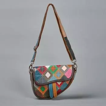 Женская сумка через плечо ручной работы из коровьей кожи в форме ромба разноцветный