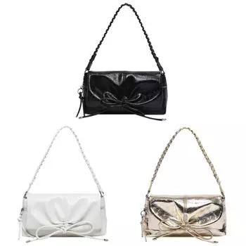 Женская сумка через плечо с бантом из искусственной кожи, кошелек на молнии, сумка-хобо (черный)