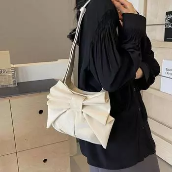 Женская сумка через плечо с бантом, однотонная пригородная сумка, маленькая сумка через плечо чёрный