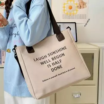 Женская сумка через плечо с буквенным принтом, студенческая сумка-тоут, большая вместимость белый