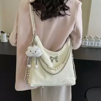 Женская сумка через плечо с цепочкой и сумкой через плечо бежевый