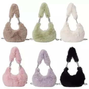 Женская сумка через плечо с цепочкой на молнии, пушистая сумка-тоут, универсальная милая сумка-саквояж, мягкая сумка-портмоне для девочек чёрный