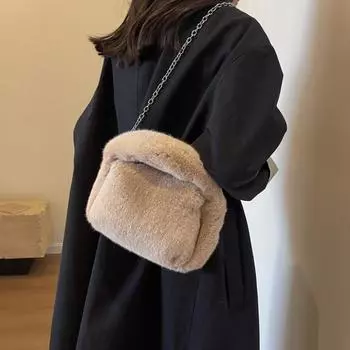 Женская сумка через плечо с цепочкой Женская портативная плюшевая сумка