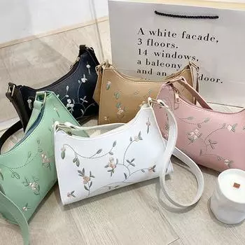 Женская сумка через плечо с цветочной вышивкой, мягкие сумки из искусственной кожи, пляжная дорожная сумка, маленькие сумки
