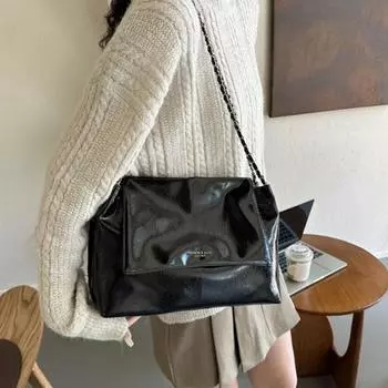 Женская сумка через плечо с гладкой поверхностью из искусственной кожи, большой емкости, плетеный ремень с цепочкой, однотонная портативная магнитная пряжка на молнии для поездок на работу серебряный