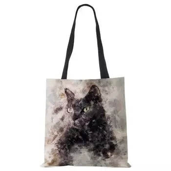 Женская сумка через плечо с изображением кошки, многоразовые сумки, продуктовые складные дорожные школьные пляжные сумки