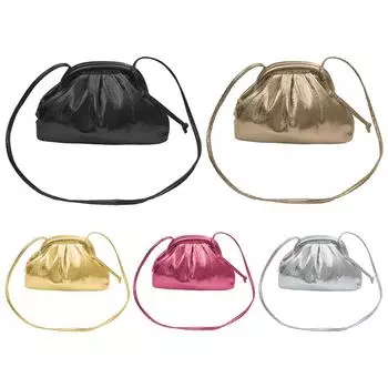 Женская сумка через плечо с клецками, модная плиссированная сумка на плечо с рюшами, блестящая искусственная кожа, прочная, легкая, для вечеринок серебряный