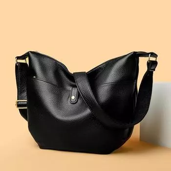 Женская сумка через плечо с косой ручкой, модная мягкая кожаная сумка большой емкости чёрный