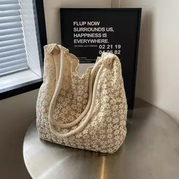 Женская сумка через плечо с кружевной сеткой и цветком розовый