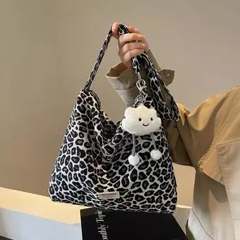 Женская сумка через плечо с леопардовым принтом, большая вместимость, модная сумка через плечо, осень-зима