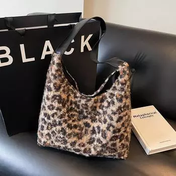 Женская сумка через плечо с леопардовым принтом 2024 года - повседневная сумка-тоут большой вместимости 36*12*32 серый