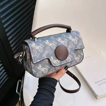 Женская сумка через плечо с модным принтом, портативная маленькая квадратная сумка синий