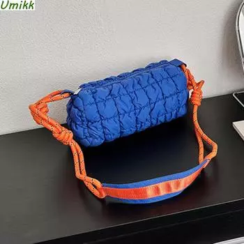 Женская сумка через плечо с мягкой подкладкой и плетеным веревочным ремнем, сумка-саквояж, стеганая нейлоновая сумка большой вместимости, повседневная сумка для женщин чёрный