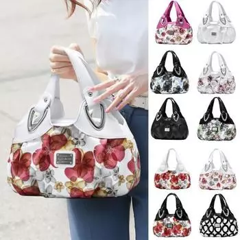 Женская сумка через плечо с несколькими карманами, популярная женская портативная сумка-мессенджер с цветочным принтом большой емкости кремовый/красный