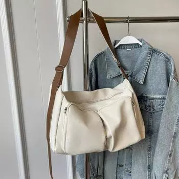 Женская сумка через плечо с несколькими карманами, однотонные нейлоновые сумки-тоуты, винтажные сумки большой вместимости для отдыха, дизайнерская сумка для покупок