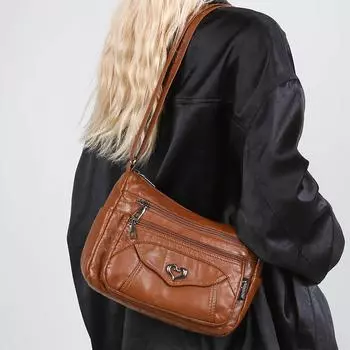 Женская сумка через плечо с несколькими карманами, большая вместимость, сумка для мам среднего возраста коричневый