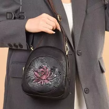 Женская сумка через плечо с отверстием для наушников в стиле ретро, с тиснением в виде лотоса, с несколькими отделениями, застежкой-молнией, сумка через плечо для поездок на работу жёлтый