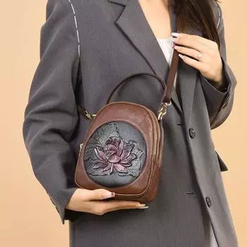 Женская сумка через плечо с отверстием для наушников в стиле ретро с тиснением в виде лотоса в китайском стиле жёлтый