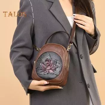 Женская сумка через плечо с отверстием для наушников в стиле ретро, с тиснением в виде лотоса, с несколькими отделениями, застежкой-молнией, сумка через плечо для поездок на работу жёлтый