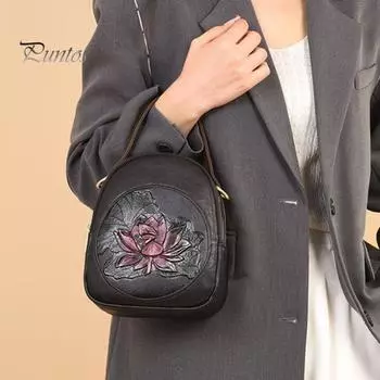 Женская сумка через плечо с отверстием для наушников в стиле ретро, с тиснением в виде лотоса, с несколькими отделениями, застежкой-молнией, сумка через плечо для поездок на работу жёлтый