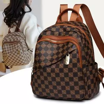 Женская сумка через плечо с принтом, дорожная сумка, женский кожаный рюкзак темно-коричневого