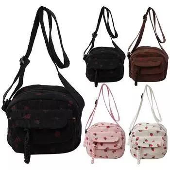 Женская сумка через плечо с принтом клубники и застежкой-молнией, вельветовая симпатичная сумка-тоут из клубники, эстетичная сумка через плечо, женская дорожная сумка чёрный