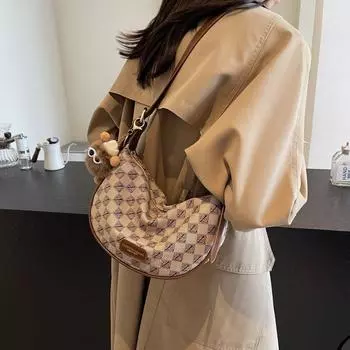 Женская сумка через плечо с принтом в стиле ретро, большая вместимость, сумка через плечо, сумка-хобо бежевый