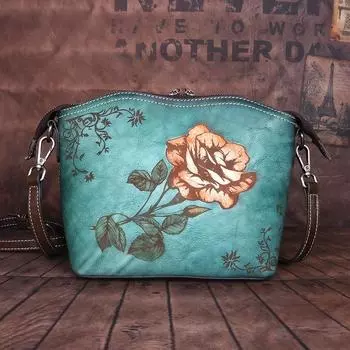 Женская сумка через плечо с принтом в стиле ретро с верхним слоем из коровьей кожи, повседневная универсальная маленькая квадратная сумка