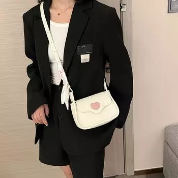 Женская сумка через плечо с принтом в виде сердца, легкий кошелек из ПУ с бантом для шарфа и магнитной застежкой, сумка через плечо для повседневных вещей первой необходимости