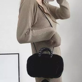 Женская сумка через плечо с пушистыми плюшевыми плетеными ремнями из искусственной кожи, однотонная, многоцелевая светло-серый