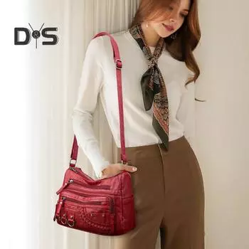 Женская сумка через плечо с регулируемым плечевым ремнем, много карманов, сумка через плечо, большая вместимость, внутреннее хранилище, искусственная кожа, сумка для путешествий красный