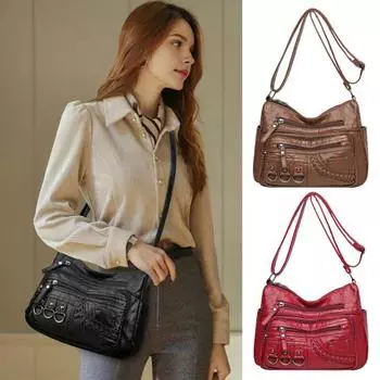 Женская сумка через плечо с регулируемым плечевым ремнем, много карманов, сумка через плечо, большая вместимость, внутреннее отделение для хранения, сумка из искусственной кожи красный