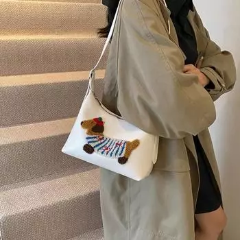 Женская сумка через плечо с регулируемым плечевым ремнем, вышитая собака, застежка-молния, форма пельменя, подмышка синий