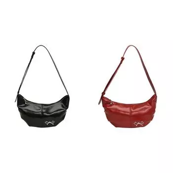Женская сумка через плечо с регулируемым ремешком из искусственной кожи, сумка в форме полумесяца, сумка-хобо (черный)
